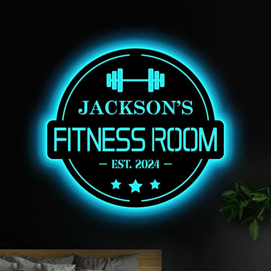Custom Gym Metal Sign LED Lights,Powerlifting Metal Wall Art,Personalized Gym Name Signs,Cross Fit Sign, Home Fitness Room Decor,Dads Gift