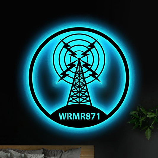 Custom Ham Radio Metal Wall Art LED Light Personalized Amateur Radio Name Sign Home Decor Radio Operator Decor Amateur Call Birthday Gift