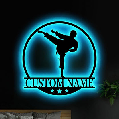 Custom Boy Karate Martial Arts Metal Wall Art LED Light Personalized Man Karate Name Sign Karate Sign Martial Arts Decoration Xmas Gift