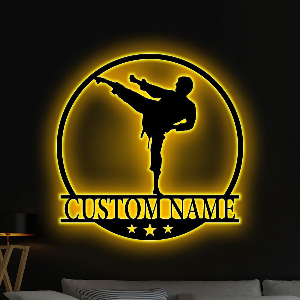 Custom Boy Karate Martial Arts Metal Wall Art LED Light Personalized Man Karate Name Sign Karate Sign Martial Arts Decoration Xmas Gift