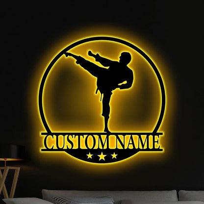 Custom Boy Karate Martial Arts Metal Wall Art LED Light Personalized Man Karate Name Sign Karate Sign Martial Arts Decoration Xmas Gift