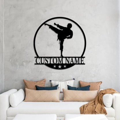 Custom Boy Karate Martial Arts Metal Wall Art LED Light Personalized Man Karate Name Sign Karate Sign Martial Arts Decoration Xmas Gift