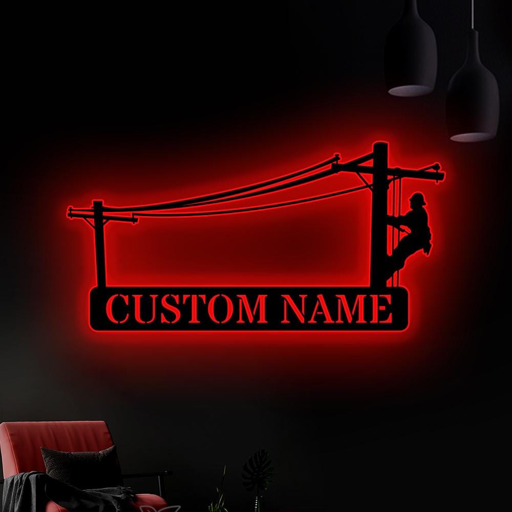 Custom Lineman Name Sign Led Light Lineman Gift Personalized Lineman Metal Wall Art Christmas Gift Birthday Gift Gift for dad Home Decor