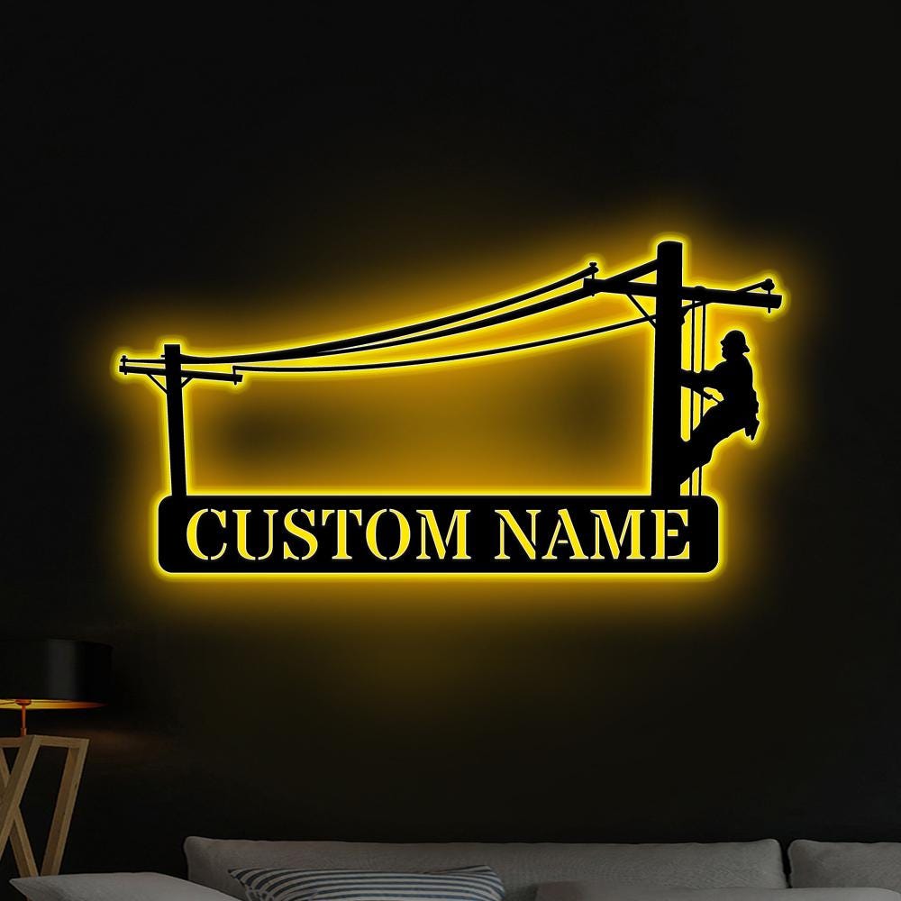 Custom Lineman Name Sign Led Light Lineman Gift Personalized Lineman Metal Wall Art Christmas Gift Birthday Gift Gift for dad Home Decor