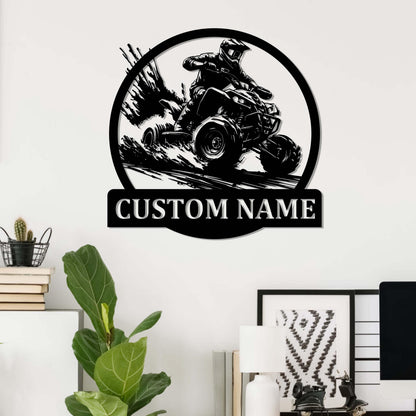 Custom ATV Rider Metal Wall Art LED Light, Personalized Quad Biker Name Sign Decoration For Room, Quad Bike Metal Sign Home Decor, Xmas Gift