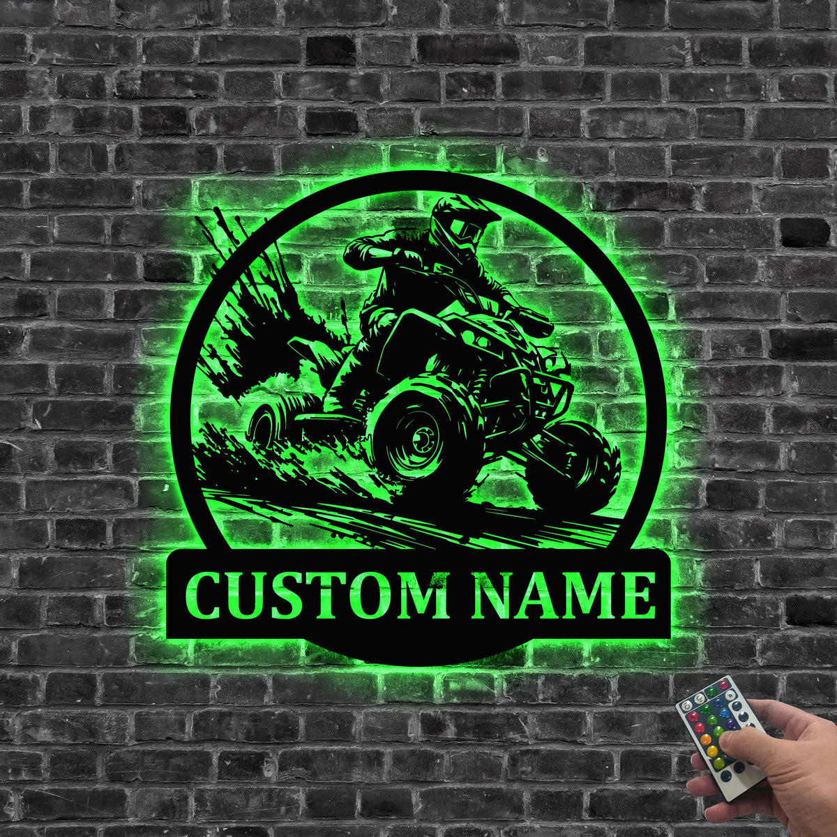 Custom ATV Rider Metal Wall Art LED Light, Personalized Quad Biker Name Sign Decoration For Room, Quad Bike Metal Sign Home Decor, Xmas Gift