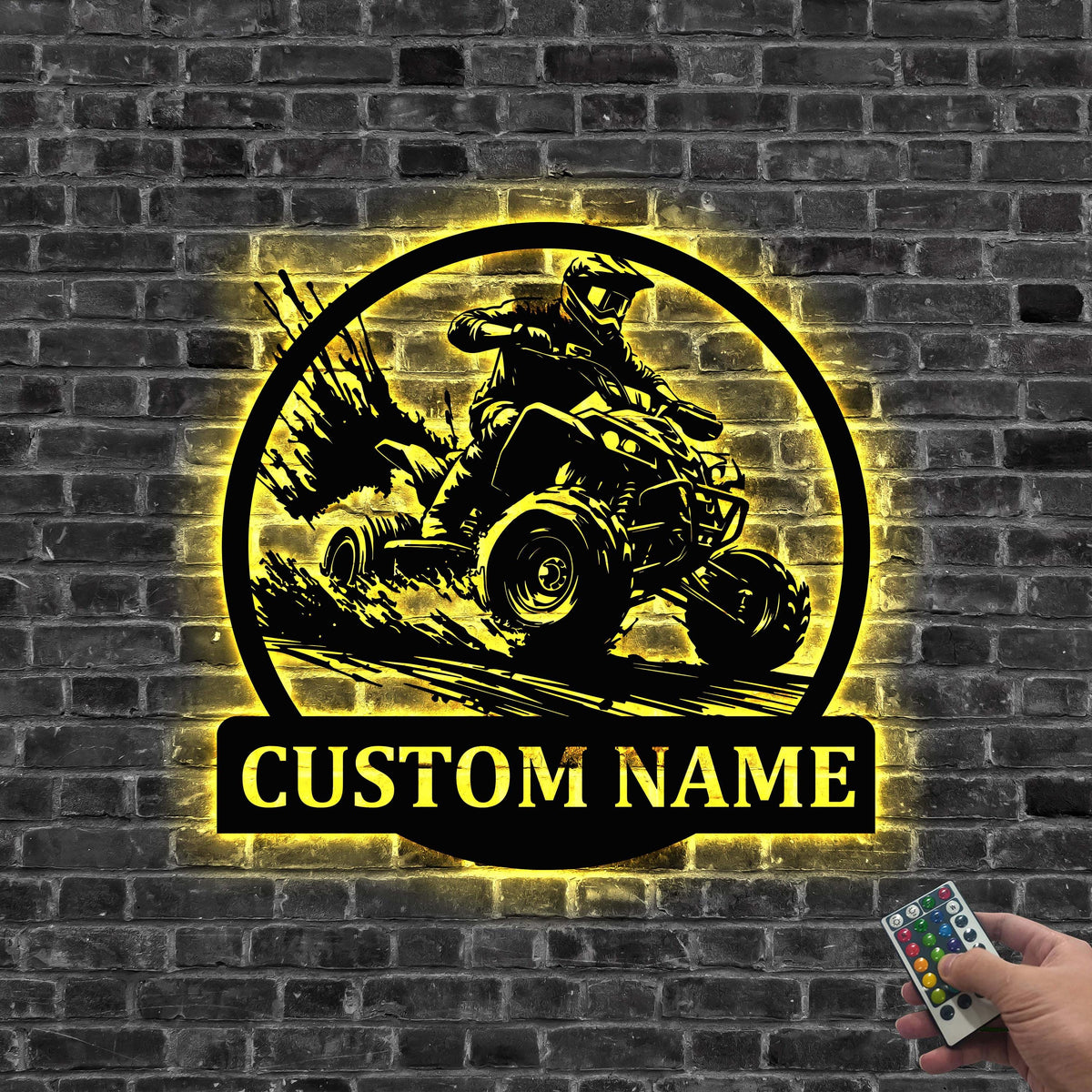 Custom ATV Rider Metal Wall Art LED Light, Personalized Quad Biker Name Sign Decoration For Room, Quad Bike Metal Sign Home Decor, Xmas Gift