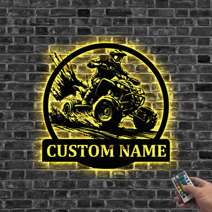 Custom ATV Rider Metal Wall Art LED Light, Personalized Quad Biker Name Sign Decoration For Room, Quad Bike Metal Sign Home Decor, Xmas Gift