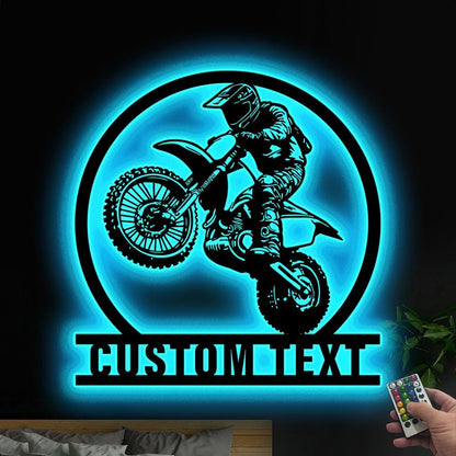 Custom Motocross Metal Sign LED Lights, Motocross Dirt Bike Wall Art, Biker Name Sign, Motorcycle Decor, Gift for Dad Motocross Lover Gift