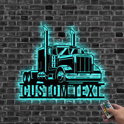 Custom Semi Truck Driver Metal Wall Art LED Light Personalized Truck Driver Name Sign Home Decor Vehicles Decoration Xmas Gift Dad Gift