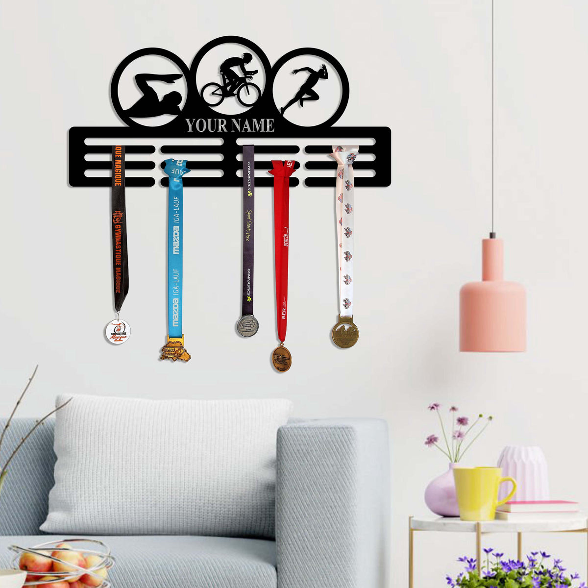 Custom Triathlon Medal Holder LED Light, Personalized Triathlon Player Name Medal Hanger, Triathlon Medal Display Awards Sign, Xmas Gift