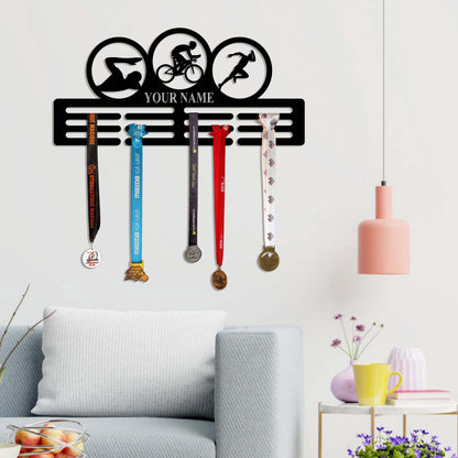 Custom Triathlon Medal Holder LED Light, Personalized Triathlon Player Name Medal Hanger, Triathlon Medal Display Awards Sign, Xmas Gift
