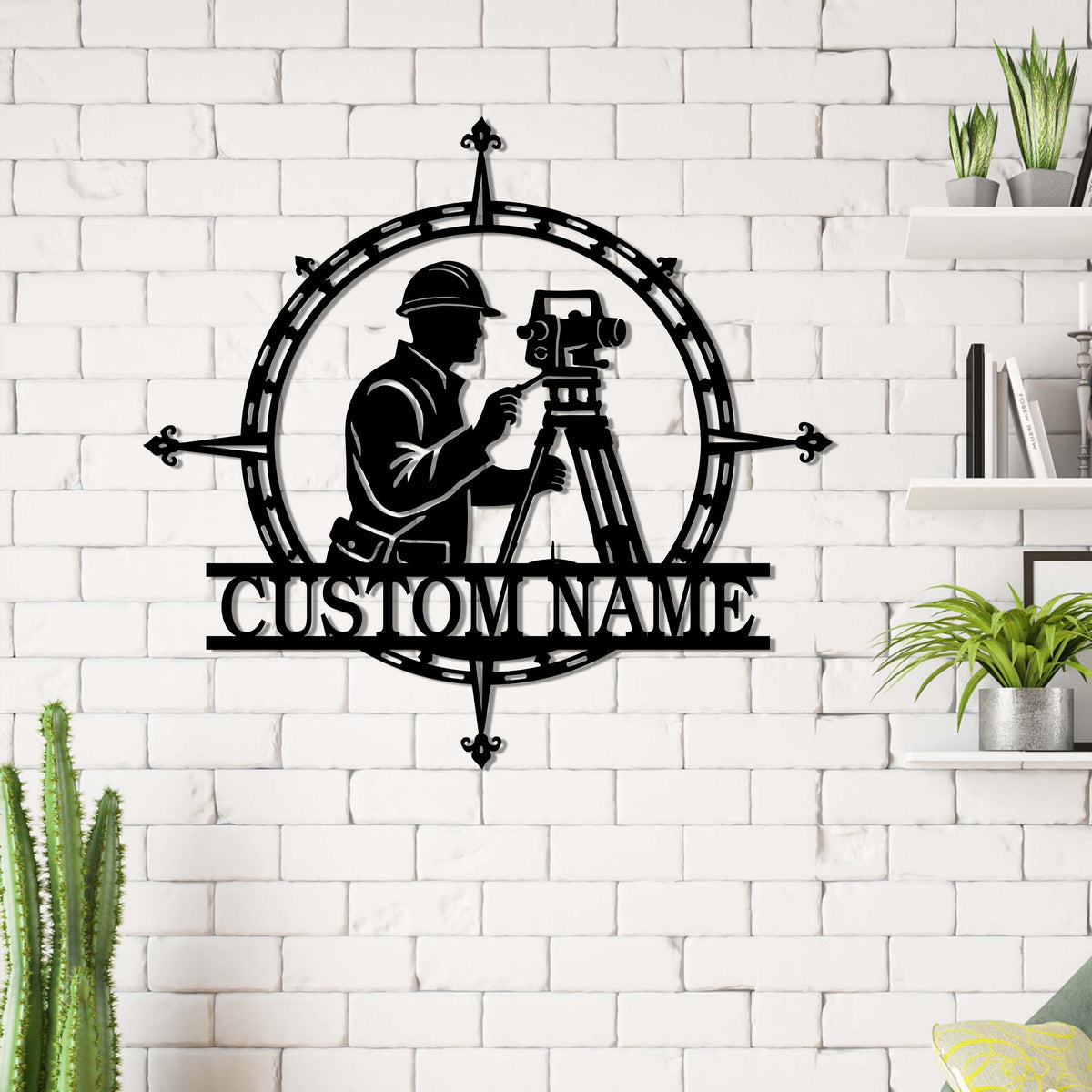 Personalized Surveyor Engineer Metal Wall Art LED Lights, Custom Geodetic Device Name Sign, Home Decor Construction Equipment Builder Gift