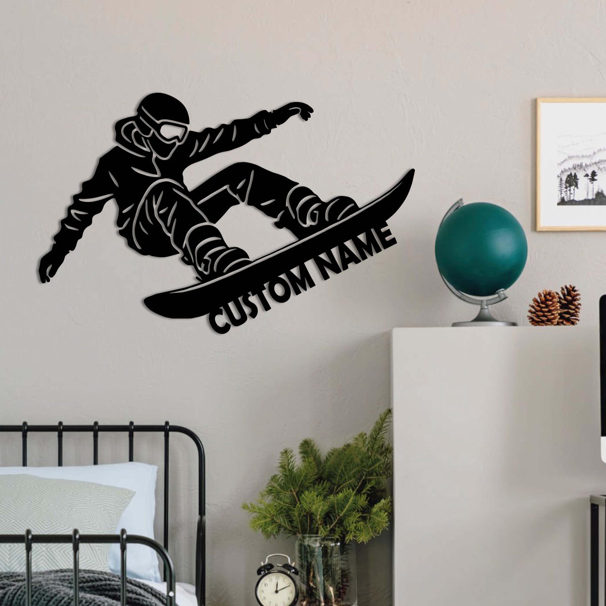 Custom Snowboarding Metal Wall Art LED Lights Personalized Snowboard Name Sign Home Decor Snowboarder Mountain Winter Sport Xmas Gift