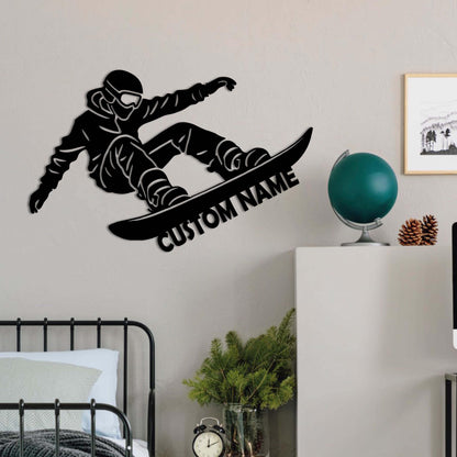 Custom Snowboarding Metal Wall Art LED Lights Personalized Snowboard Name Sign Home Decor Snowboarder Mountain Winter Sport Xmas Gift