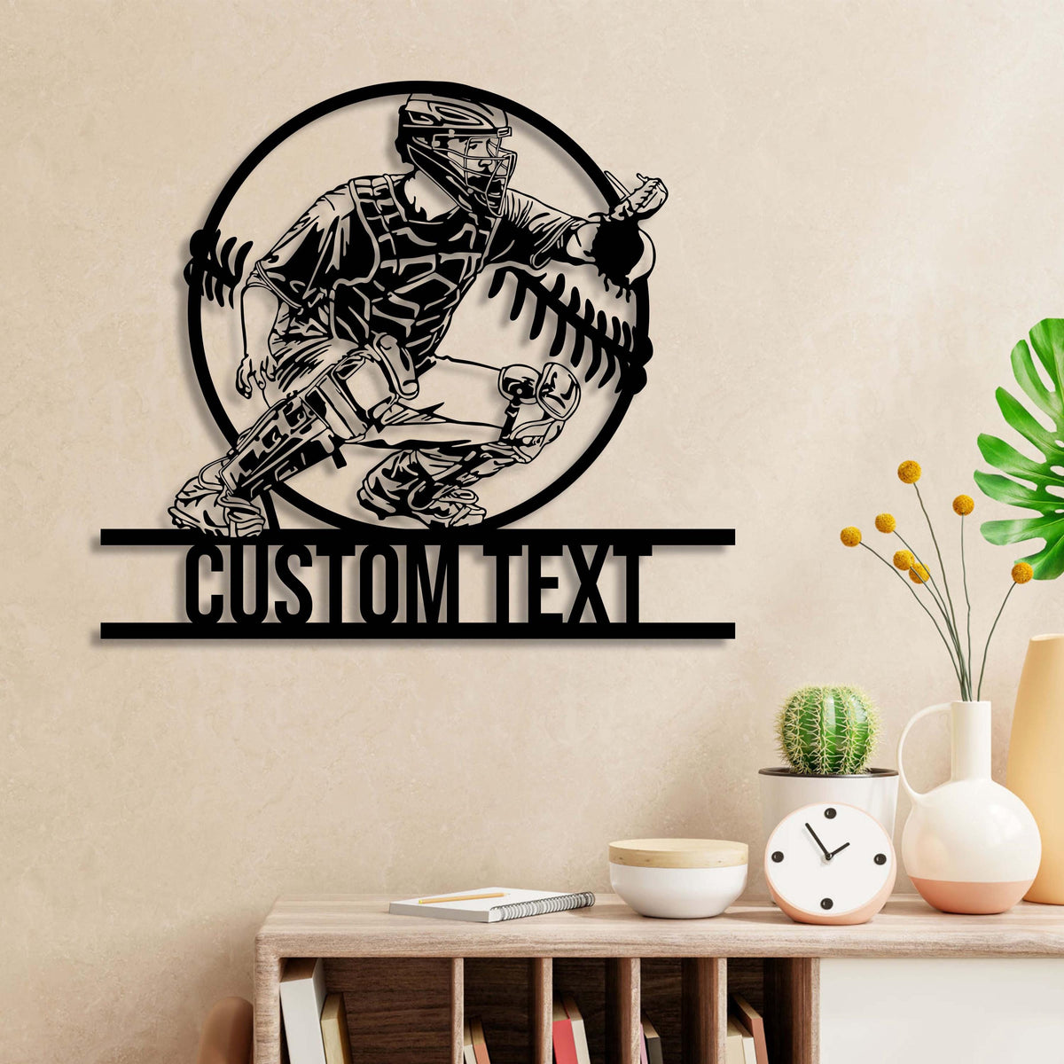 Personalized Baseball Catcher Metal Wall Art Led Lights, Metal Baseball Sign, Baseball Player, Gift For Kid, Game Room Decor, Xmas Gift