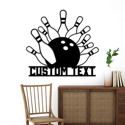 Custom Bowling Metal Sign Led Light Bowling Pins and Ball Metal Wall Art,Bowling Player Gift,Xmas Birthday Gift Bowling Sign Game Room Decor