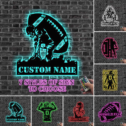 Custom Football Metal Sign LED Light, Football Player Name Sign, Football Coach Gift, Boys Room Decor,Football Team Gift Xmas Gift