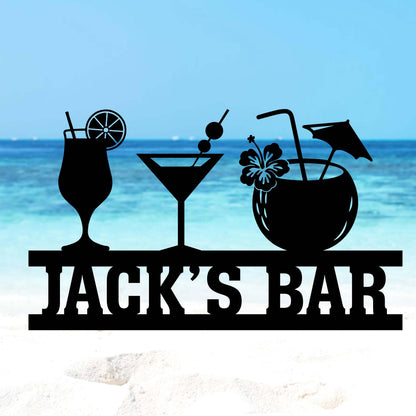 Personalized Tiki Bar Sign with Led Light, Bar Metal Wall Decor Led Lights Drink Bar Sign Custom Family Name Sign, Bar Decor Beer Xmas Gift