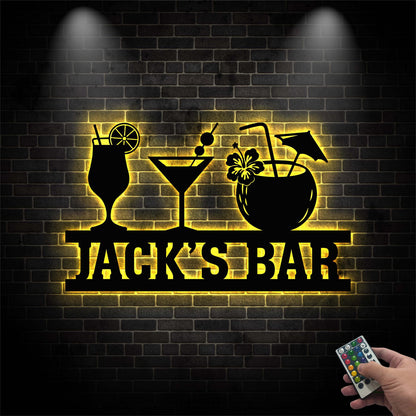 Personalized Tiki Bar Sign with Led Light, Bar Metal Wall Decor Led Lights Drink Bar Sign Custom Family Name Sign, Bar Decor Beer Xmas Gift