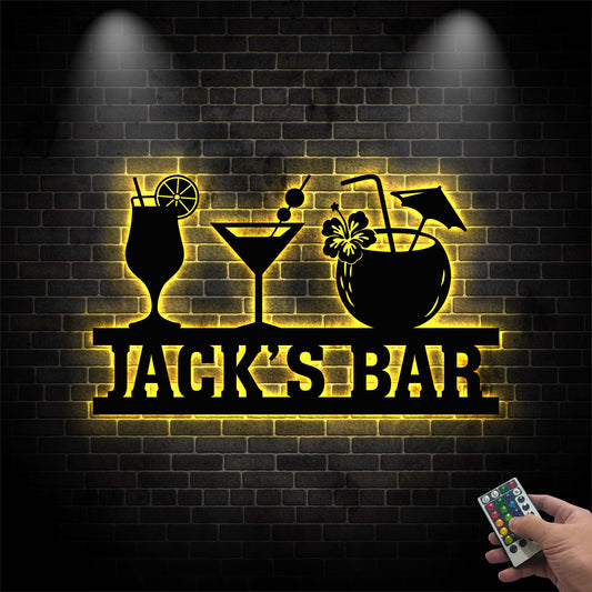 Personalized Tiki Bar Sign with Led Light, Bar Metal Wall Decor Led Lights Drink Bar Sign Custom Family Name Sign, Bar Decor Beer Xmas Gift