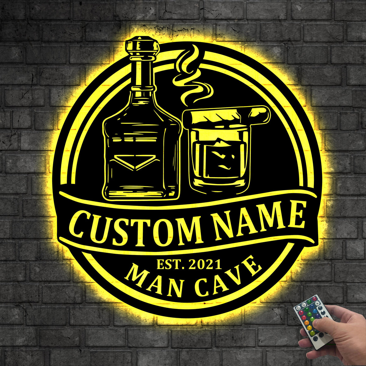 Custom Bourbon Cigar Metal Wall Art LED Light Personalized Whiskey Smoke Sign Home Bar Pub Decor Cocktail Decoration Man Cave Christmas Gift