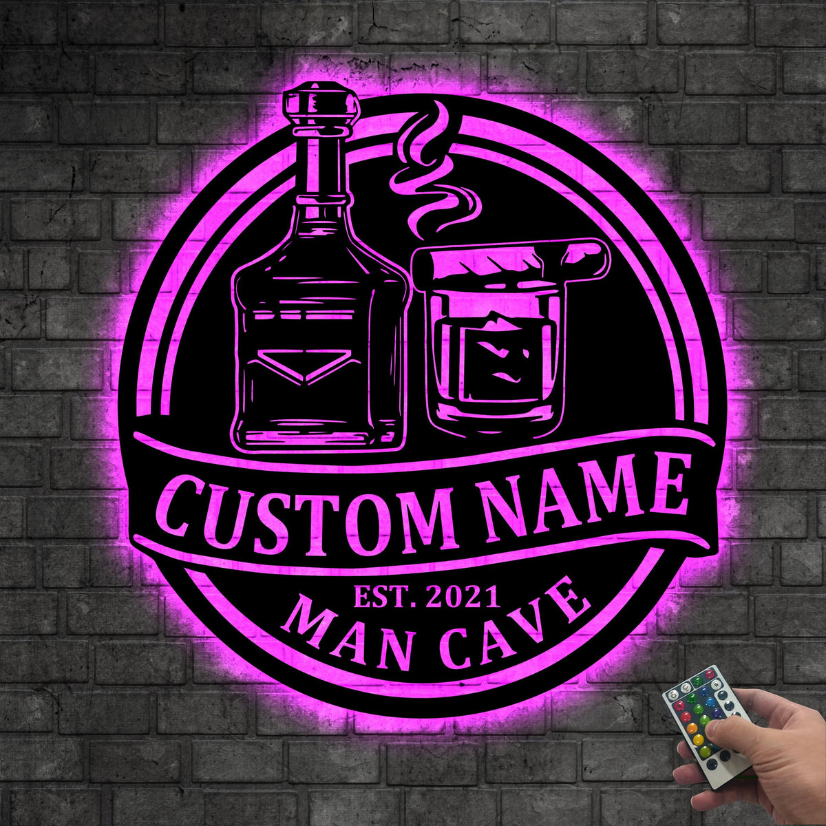 Custom Bourbon Cigar Metal Wall Art LED Light Personalized Whiskey Smoke Sign Home Bar Pub Decor Cocktail Decoration Man Cave Christmas Gift