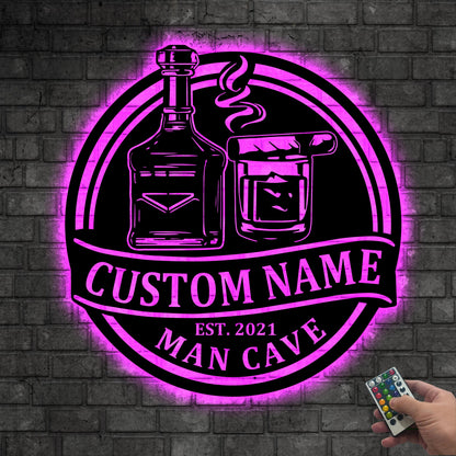Custom Bourbon Cigar Metal Wall Art LED Light Personalized Whiskey Smoke Sign Home Bar Pub Decor Cocktail Decoration Man Cave Christmas Gift