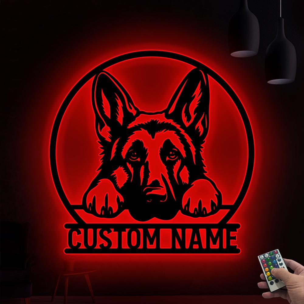 Personalized German Shepherd Metal Wall Art LED Light Custom Dog Lover Name Sign Home Decor Kid Nursery DecorPet Memorial Birthday Xmas Gift
