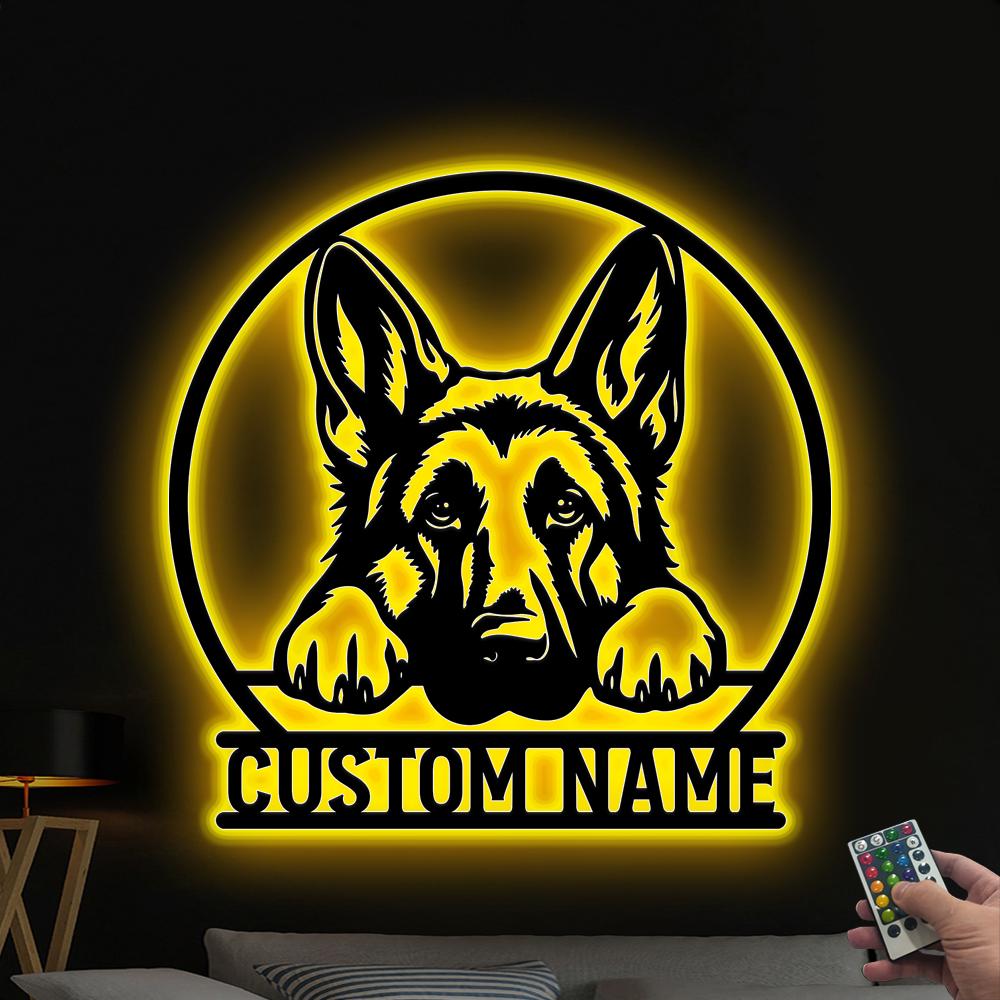 Personalized German Shepherd Metal Wall Art LED Light Custom Dog Lover Name Sign Home Decor Kid Nursery DecorPet Memorial Birthday Xmas Gift