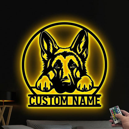 Personalized German Shepherd Metal Wall Art LED Light Custom Dog Lover Name Sign Home Decor Kid Nursery DecorPet Memorial Birthday Xmas Gift