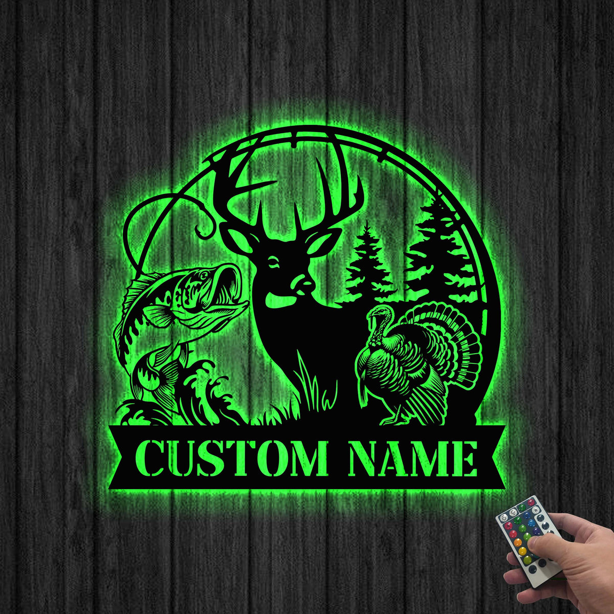 Custom Deer Turkey Hunting Metal Sign Led Lights, Hunter Name Sign,Deer Turkey Bass Fishing Sign,Cabin Decor,Birthday Christmas Gift for Dad
