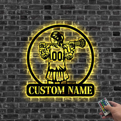 Custom Lacrosse Metal Sign LED Light,Lacrosse Metal Wall Art Personalized Lacrosse Player Name Sign,Lacrosse Home Decor Lacrosse Player Gift