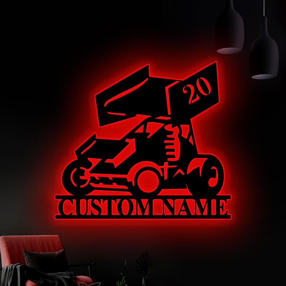 Personalized Sprint Car Metal Wall Art LED Lights, Sprint Car Metal Signs, Garage Wall Decor, Sprint Car Wall Hanging, Xmas gift for dad