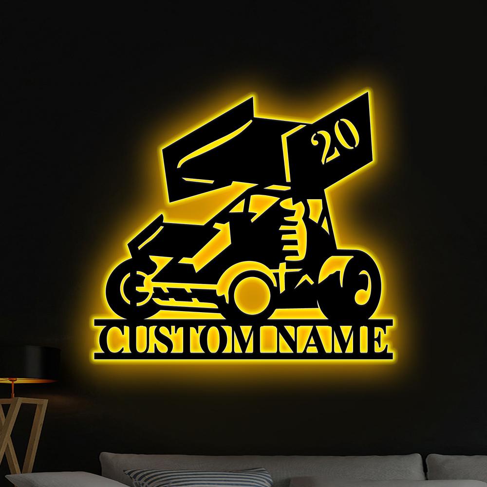 Personalized Sprint Car Metal Wall Art LED Lights, Sprint Car Metal Signs, Garage Wall Decor, Sprint Car Wall Hanging, Xmas gift for dad