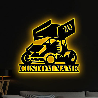 Personalized Sprint Car Metal Wall Art LED Lights, Sprint Car Metal Signs, Garage Wall Decor, Sprint Car Wall Hanging, Xmas gift for dad