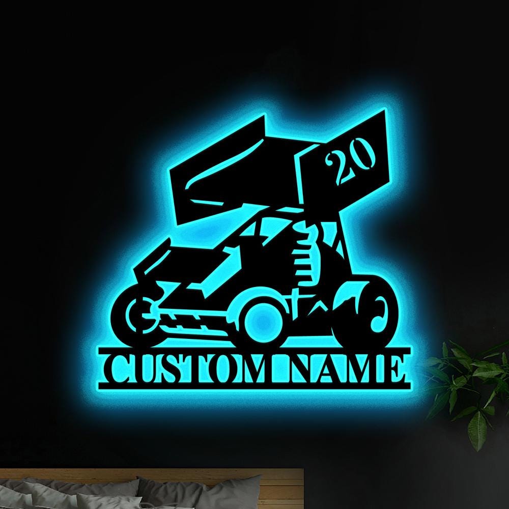 Personalized Sprint Car Metal Wall Art LED Lights, Sprint Car Metal Signs, Garage Wall Decor, Sprint Car Wall Hanging, Xmas gift for dad