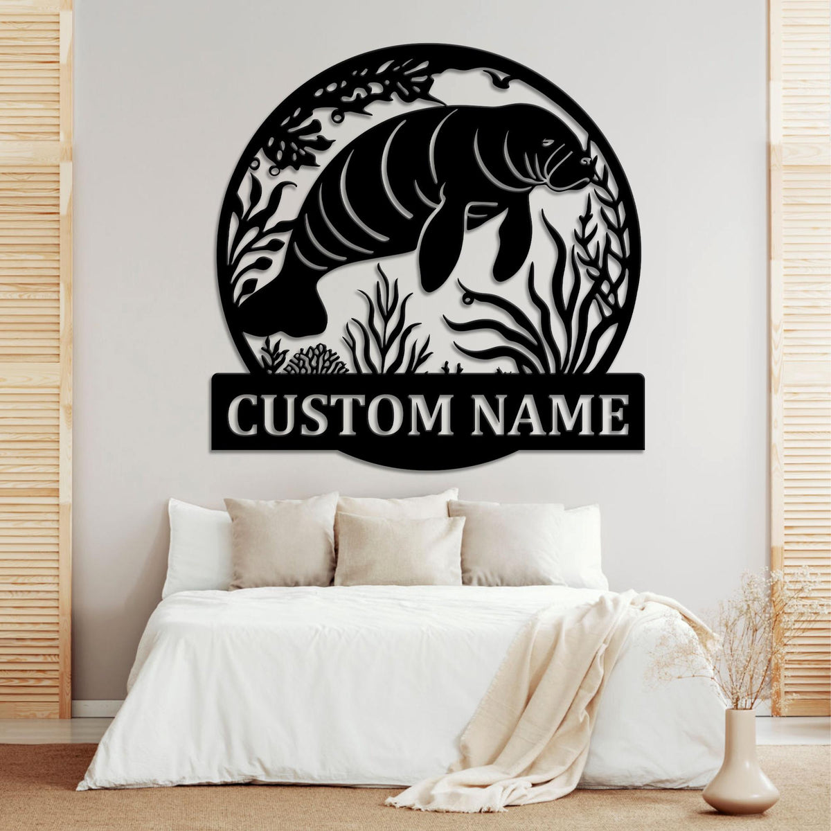Personalized Manatee Metal Wall Art LED Lights, Custom Manatee Name Sign, Home Decor Kid Nursery Decor Beach House Decor, Birthday Xmas Gift