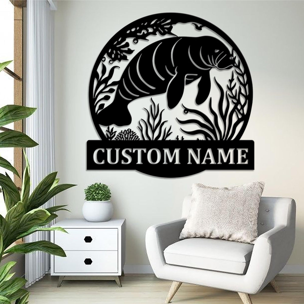 Personalized Manatee Metal Wall Art LED Lights, Custom Manatee Name Sign, Home Decor Kid Nursery Decor Beach House Decor, Birthday Xmas Gift