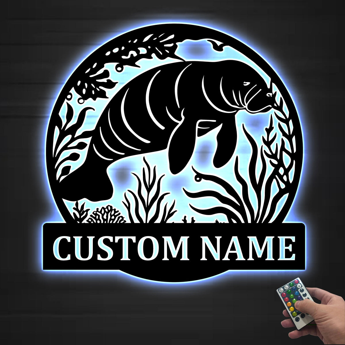 Personalized Manatee Metal Wall Art LED Lights, Custom Manatee Name Sign, Home Decor Kid Nursery Decor Beach House Decor, Birthday Xmas Gift