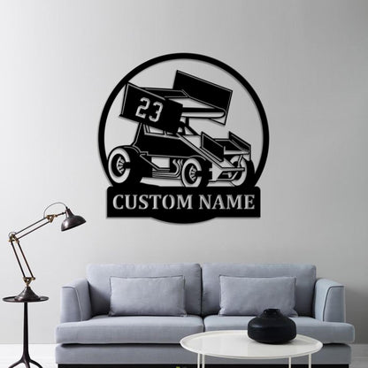 Custom Sprint Car Metal Wall Art LED Lights, Personalized Sprint Car Metal Signs, Garage Metal Wall Decor, Sprint Car Wall Hanging Xmas Gift