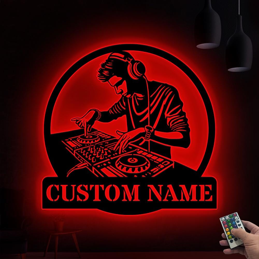 Personalized DJ Metal Sign with Led Lights, Christmas Gifts For DJ, Custom DJ Gifts, Deejay Metal Sign Room Decor, Club Decor Metal Wall Art
