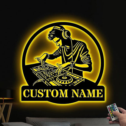 Personalized DJ Metal Sign with Led Lights, Christmas Gifts For DJ, Custom DJ Gifts, Deejay Metal Sign Room Decor, Club Decor Metal Wall Art
