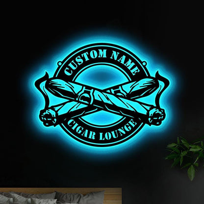 Personalized Cigar Lounge Metal Wall Art LED Lights Custom Smoking Cigar Name Sign Home Decor Lounge Decor Man Cave Decor Birthday Dad Gifts