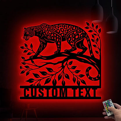 Personalized Jaguar Metal Wall Art LED Light Custom Wild Animal Lover Name Sign Home Decor Kid Nursery Decoration Christmas Birthday Gift