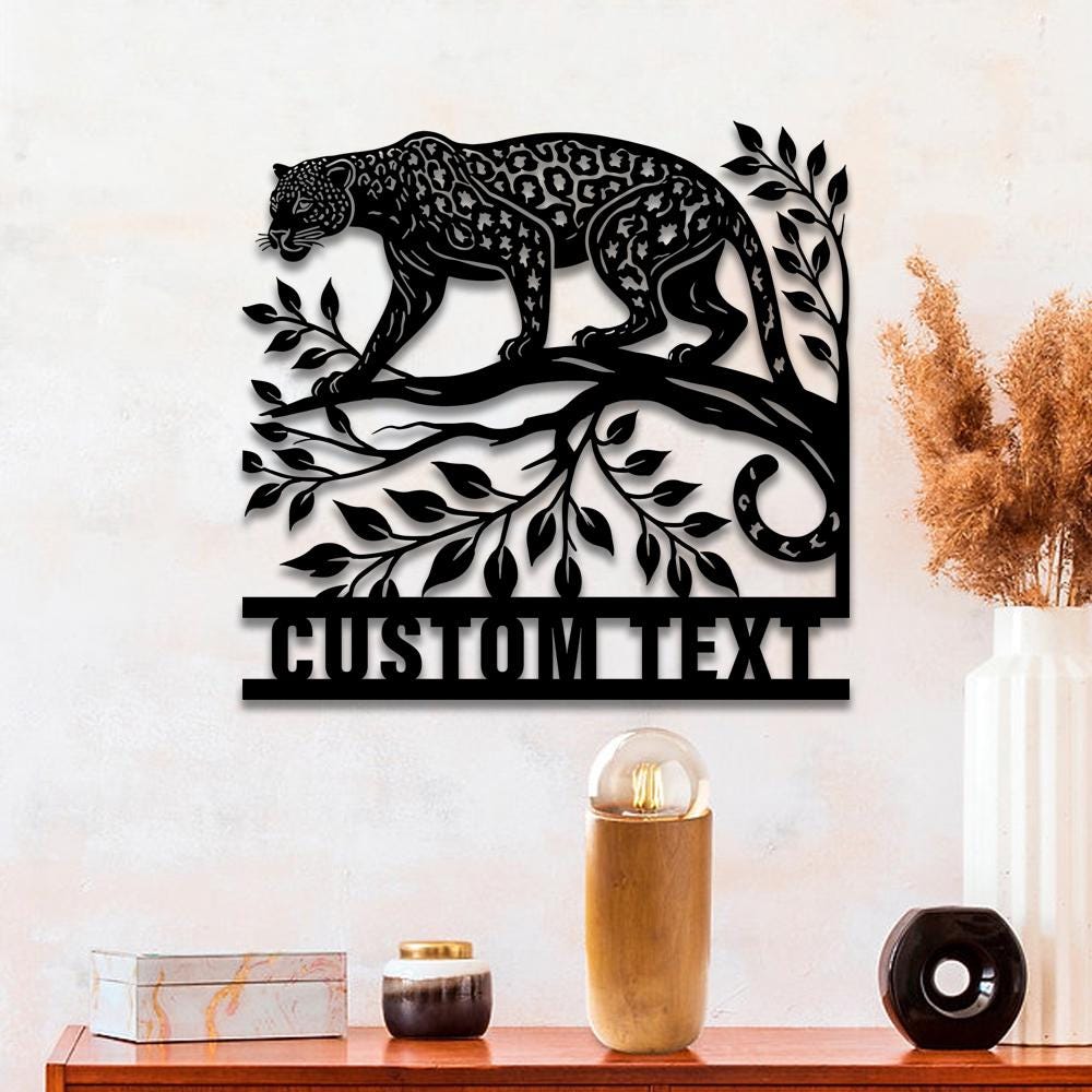 Personalized Jaguar Metal Wall Art LED Light Custom Wild Animal Lover Name Sign Home Decor Kid Nursery Decoration Christmas Birthday Gift