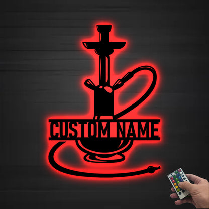 Custom Shisha Hookah Metal Wall Art LED Light Personalized Smoke Shop Name Sign Home Decor Hookah Shop Decor Smoker Birthday Christmas Gift