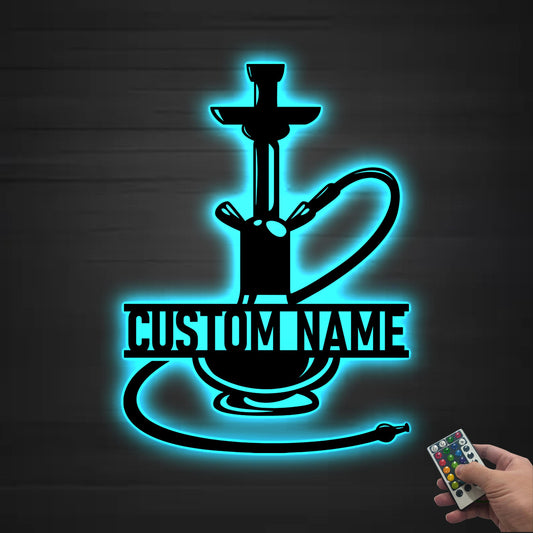 Custom Shisha Hookah Metal Wall Art LED Light Personalized Smoke Shop Name Sign Home Decor Hookah Shop Decor Smoker Birthday Christmas Gift