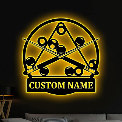 Custom Billiards Metal Sign LED Lights, Personalized Billiards Lounge Sign, Billiards Wall Art, Pool Player Metal Wall Decor, Home Decor