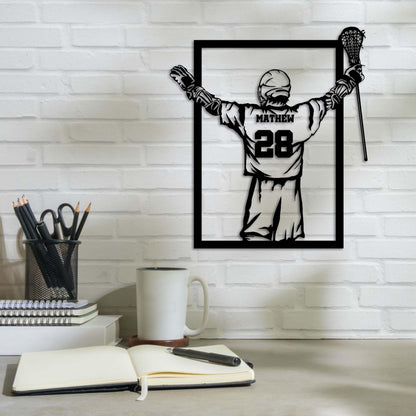 Custom Lacrosse Player Metal Wall Art LED Light,Lacrosse Player Name and Number Sign,Birthday Gift for Lacrosse Players,Home Decor Xmas Gift